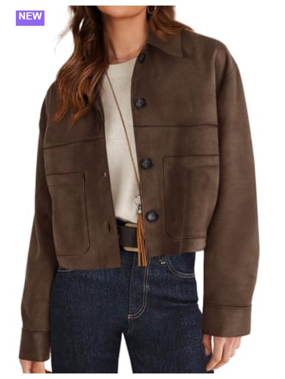 Faux Suede Shacket Jacket Lightweight Cropped Aviator Coat